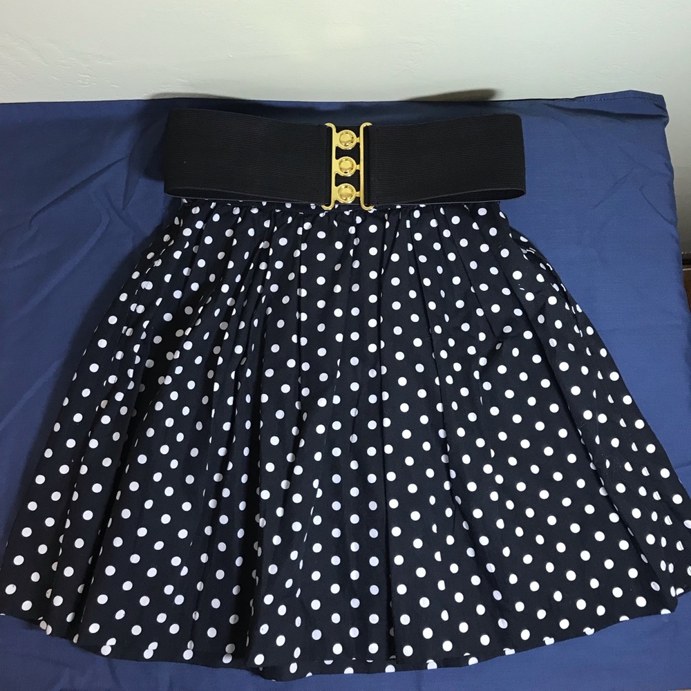 Black and white polka dot poodle mini skirt